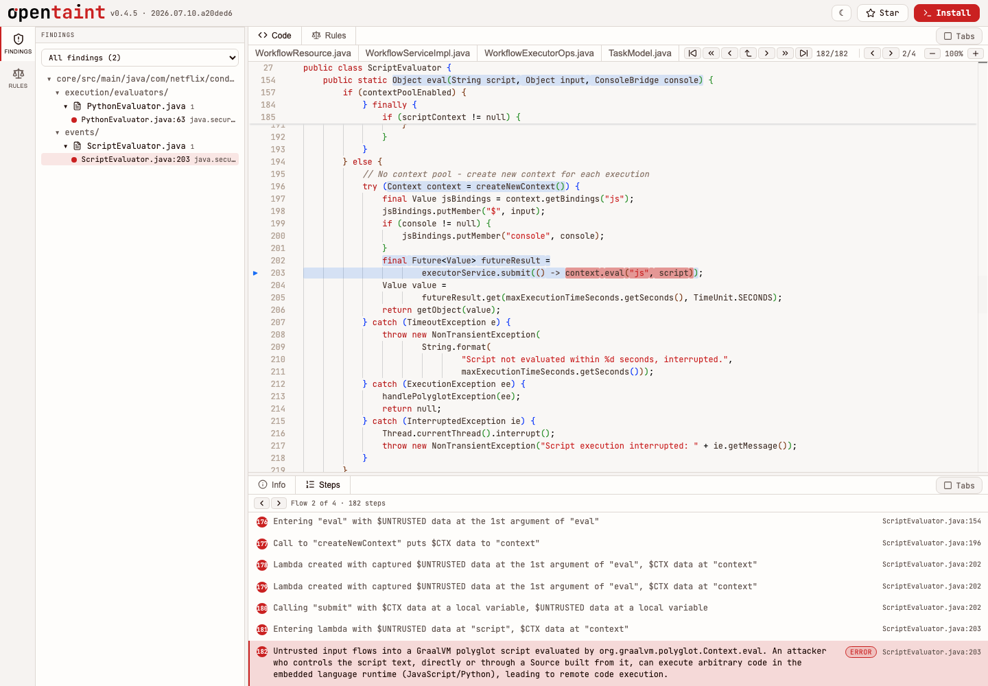 The final steps of the JavaScript trace